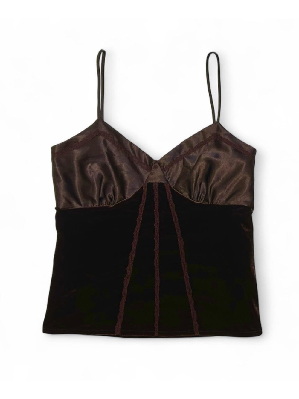 Vintage 90s Velour & Satin Brown Cami Top